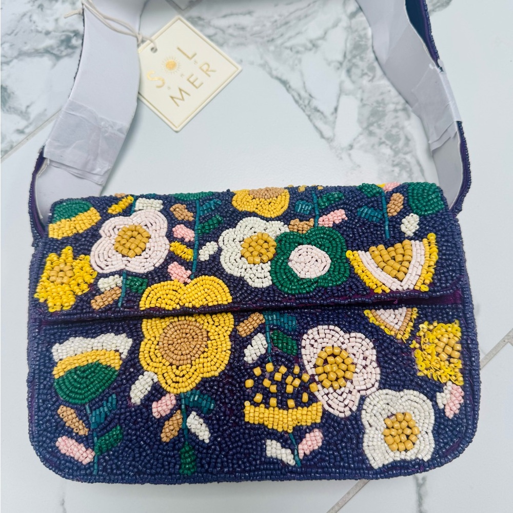 Viral TikTok Beaded Bag Floral Purple Shoulder Bag - NWT
